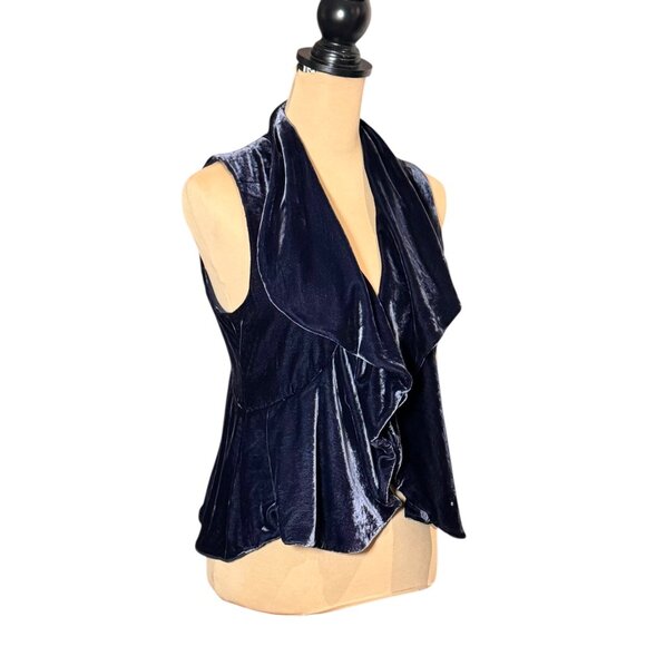 Theory Velvet Draped Vest Sz S Blue Peplum Boho Whimsigoth Witchy Artsy - Picture 2 of 15